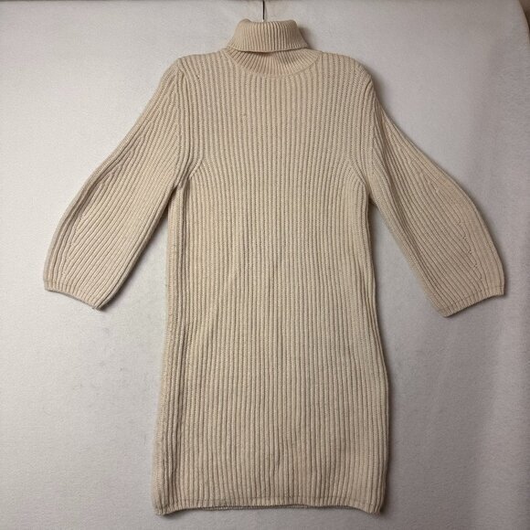Massimo Dutti Sweater Dress  sz M‎ turtleneck ivory cream balloon sleeve neutral - Picture 1 of 6